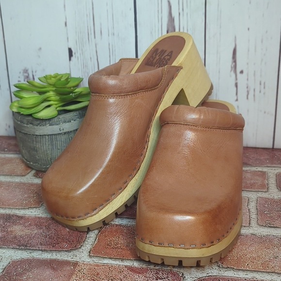 Free People Mia Karma Leather and Wood Clogs Cognac Women's 10 - Picture 2 of 16
